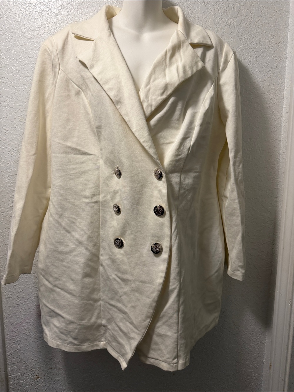 Fashion Nova Cream Double-Breasted Blazer Jacket